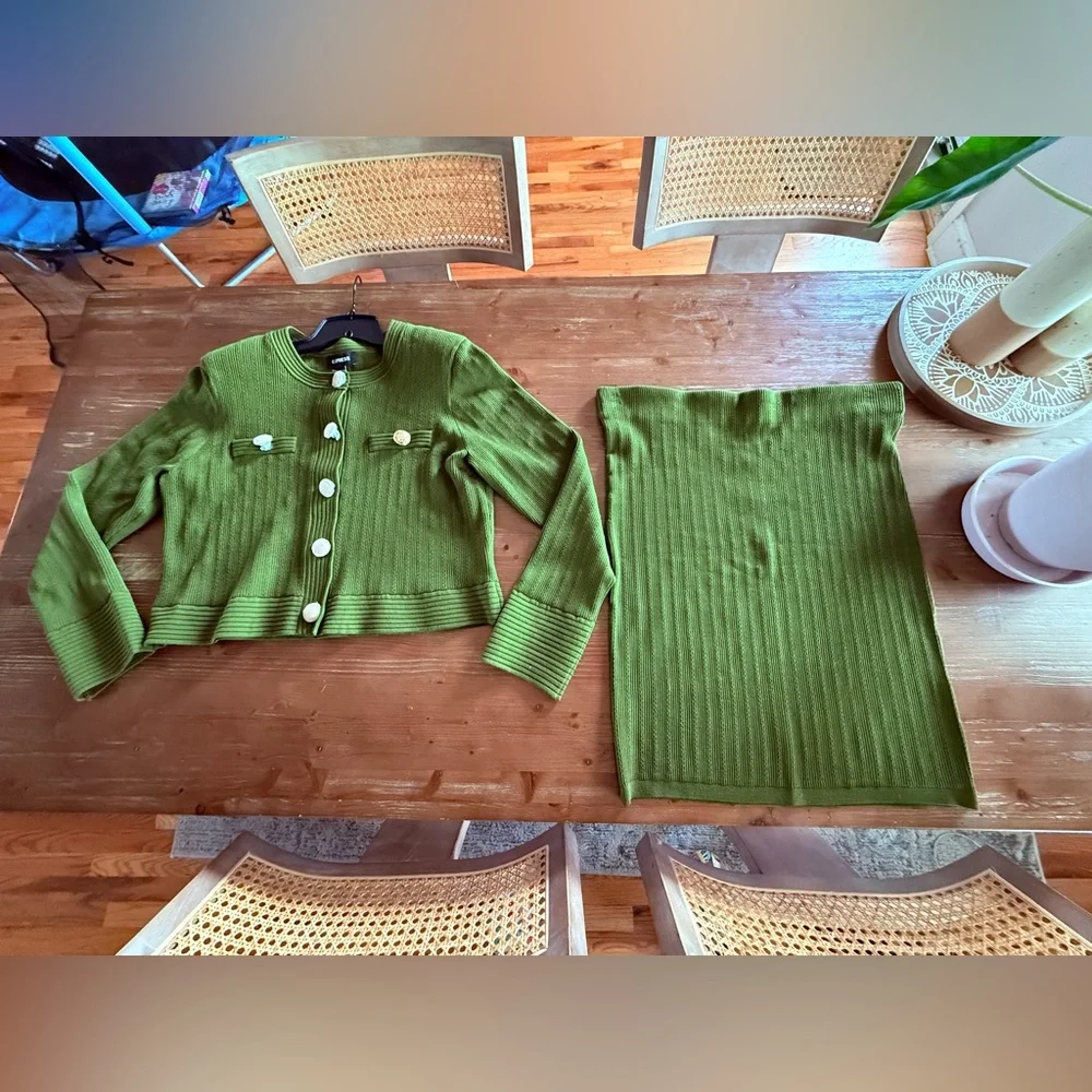 Express Olive Green Military Inspired Skirt Set - Picture 2 of 11